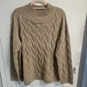 Suzy Shier Taupe Cable Knit Turtleneck Sweater